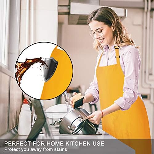 Jubatus 2 Pack Bib Aprons with 2 Pockets Cooking Chef Kitchen Apron for Women Men, Yellow - Image 3