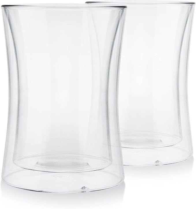 Teabloom Modern Insulated Tasting Glass Cups - Set of 2 Double Walled Glasses (10 oz / 300 ml) - Milano Collection