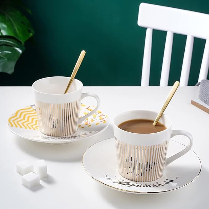 Mirror Cups and Saucers, Mirror Reflection coffee mug, Ceramic Coffee Mug with Saucer Set, Tea Cups and Saucers Sets for Women Wedding Party Afternoon Tea （M-Horse）