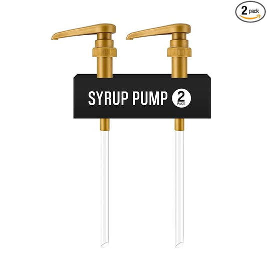 2-Pack Gold Plastic Bottle Syrup Pumps – Fits 750ml / 25.4 oz Bottles – Compatible with Torani & More – IMPORTANT: Will Not Fit Glass Bottles – Coffee Syrup Dispenser by VIGORPATH