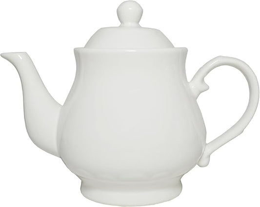 White Porcelain Teapot, Lotus Tea Pot Coffee Tea Water Pot Vintage Ceramic Gooseneck Kettle (26oz)