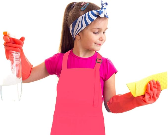 SINLAND Kids Aprons with Large Pocket 2 Pack | Adjustable Cooking Chef Aprons,Stain Resistant Toddler Apron for Baking Painting Gardening Boys Girls - Image 6