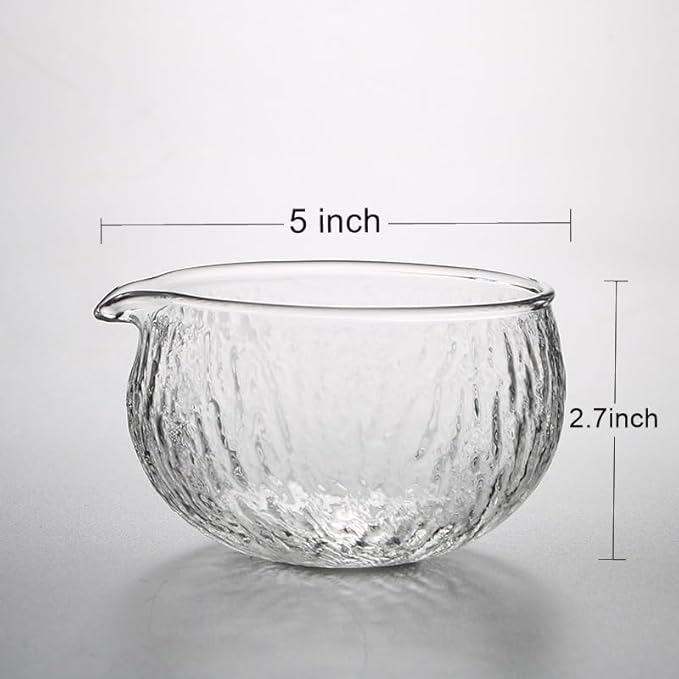 Handmade Japanese Style Matcha Green Tea Ceremony Bowl, Textured Glass, 13.5 oz, With Pouring Spout (Glass)