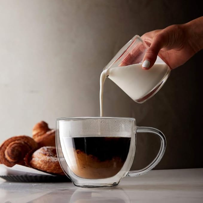Double Wall Glass Expresso Coffee Mugs Set Of 4 (7 OZ / 200 ML) Insulted Clear Cappuccino Coffee Mugs Tea Cups