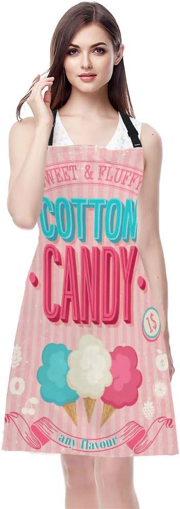 WONDERTIFY Cartoon Candy Apron,Sweet and Colorful Candy Pink Background Bib Apron with Adjustable Neck for Men Women,Suitable for Home Kitchen Cooking Waitress Chef Grill Bistro Baking Apron