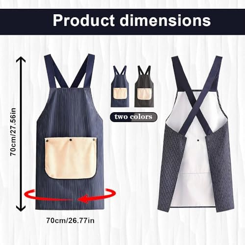 Chef Apron Bib Apron with 2 Large Pockets Adjustable Neck Strap Kitchen Apron Cooking Apron Stripes Baking Apron - Image 3