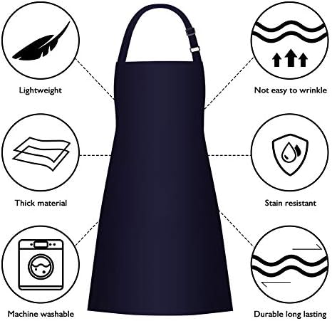 Jubatus 4 Pack Bib Aprons with 2 Pockets Cooking Chef Kitchen Apron for Women Men, Navy Blue - Image 6