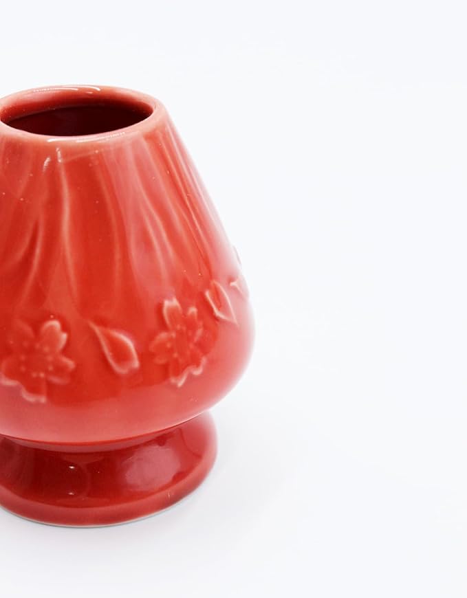 Japanese Tea Matcha Bamboo Whisk Holder Stand Chasen Naoshi Tea Accessory Porcelain Fuji Design (Red)