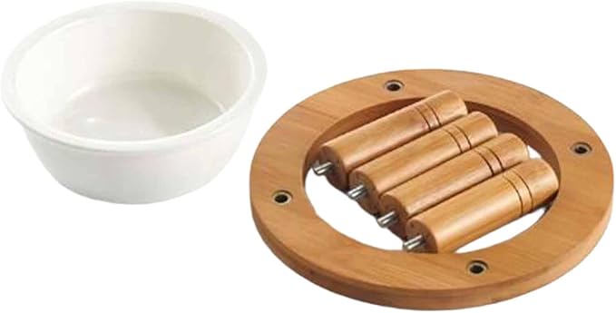 Elevated Cat Bowl Ceramic Bowl Feeder Bamboo Wood Stand Whisker Water Assembly Suitable for Indoor Feeding Pet Owne, 16.2cmx16.2cmx8.8cm