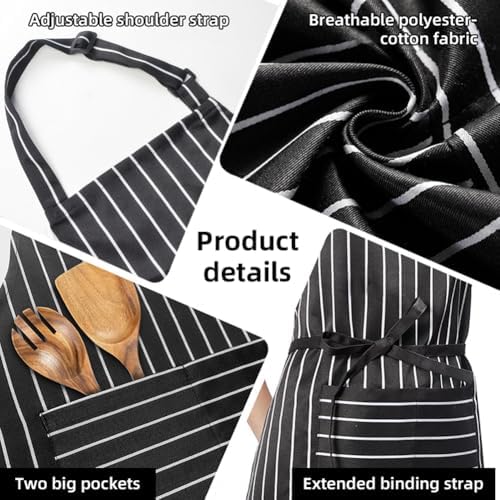 Chef Apron Bib Apron with 2 Large Pockets Adjustable Neck Strap Kitchen Apron Cooking Apron Stripes Baking Apron - Image 3