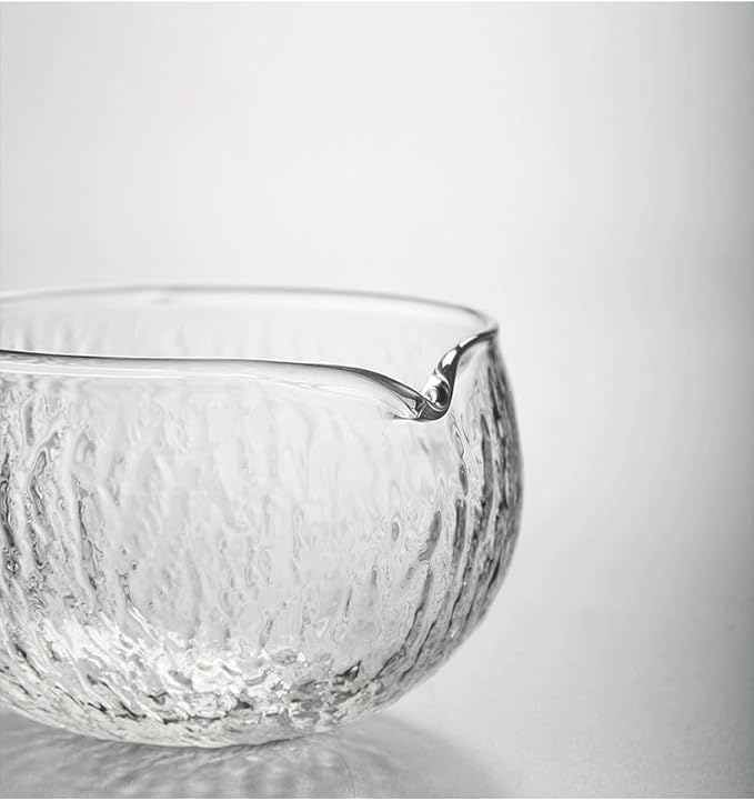 Japanese Style Matcha Tea Ceremony Bowl, Glass with Pouring Spout, 400ml 13.5 oz, Textured Design, Matcha Bowls,Salad Porridge Juice Bowl Cup(Textured Glass)