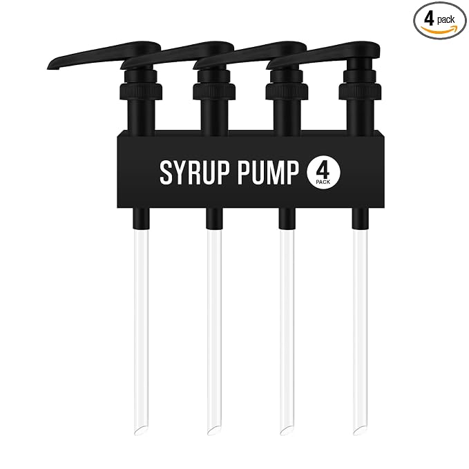 4-Pack Black Plastic Bottle Syrup Pumps – Fits 750ml / 25.4 oz Bottles – Compatible with Torani & More – IMPORTANT: Will Not Fit Glass Bottles – Coffee Syrup Dispenser by VIGORPATH