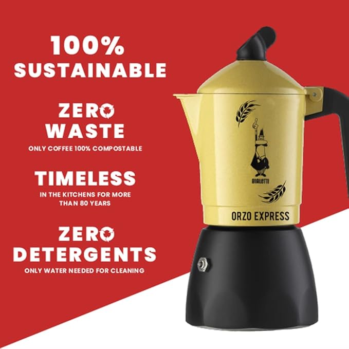 Bialetti Moka Orzo Express, Barley Italian Coffee Maker, Aluminium, 2 Cups, Silver