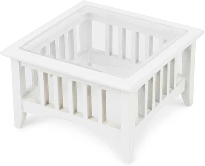 Dollhouse Coffee Table Miniature Furniture 1:12 Scale Wooden Tea Table Square Shape Side Tables Acrylic Tabletop Props Miniature End Table Living Room Pocket Desk Doll House Decoration Props (White)