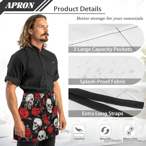 Server Apron with 3 Pockets 13 Inch Short Half Waist Aprons Waterproof Cooking Aprons for Women Men - Image 6