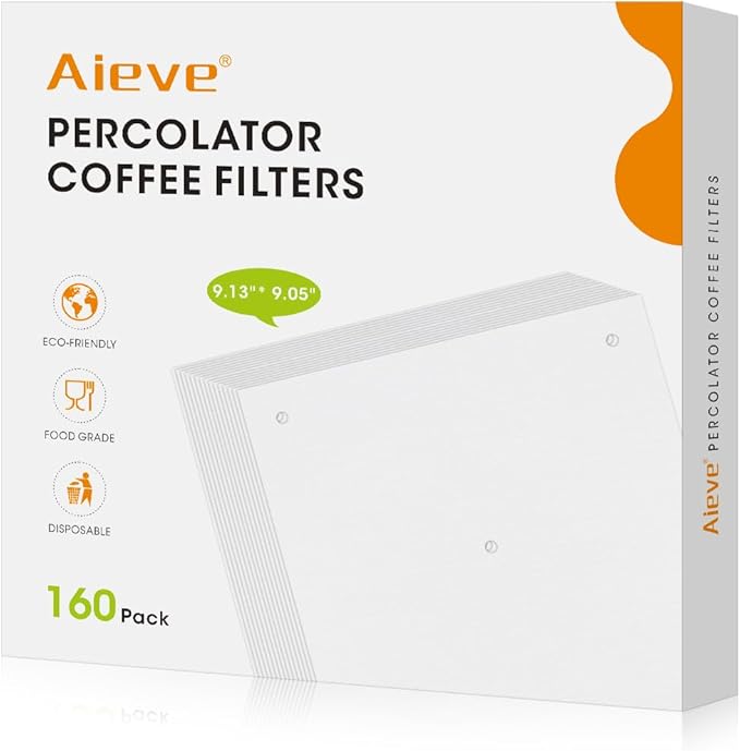 Aieve Percolator Coffee Filters, Wrap Around Coffee Filters for Percolator Coffee Pot Electric,9 x 9 Inch (160 Count)