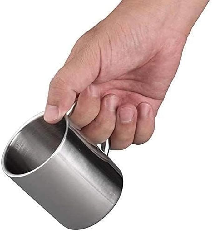 IMEEA 7.5oz Small Espresso Mug Stainless Steel, Double Walled Coffee Cup with Handle for Kids, Milk & Water, Set of 2