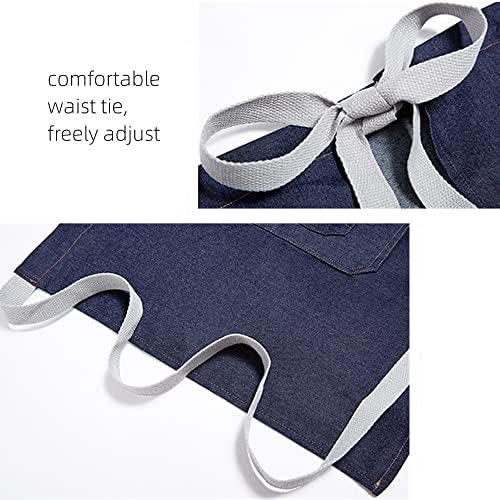 TOPTIE Denim Half Waist Apron with Pockets for Server Waiter Waitress | 100% cotton denim aprons, breathable, durable, large front pockets, adjustable ties, for restaurant kitchen bar, unisex - Image 4