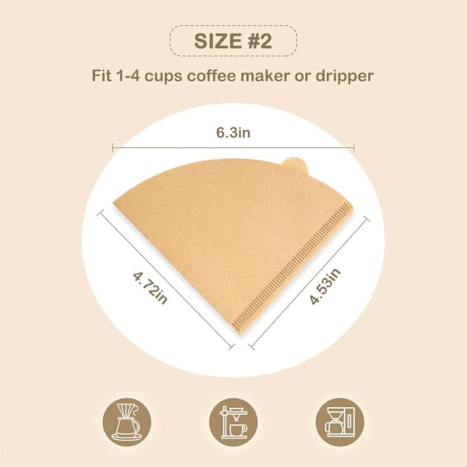 Coffee Filter 02, Set of 200 V02 Coffee Filters Size 2 Cone Coffee Filters Natural Unbleached Disposable Coffee Filter Paper For Pour Over Coffee Dripper and Coffee Maker
