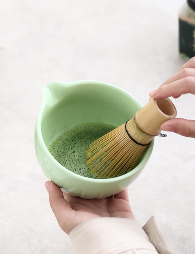 TANG PIN Matcha Set - Match Bowl and Whisk, 15 OZ, Matcha Scoop | Matcha Whisk Stand (Chasen Holder) - 5pc Perfect Matcha Kit for Matcha Tea Ceremony (Green)