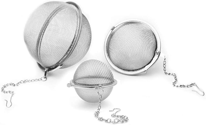 Mayata 3pcs Stainless steel fine mesh seasoning ball kitchen soup spice stew filter kitchen tool metal tea bag tea ball (3pcs Round Shape),Silver,5cm/6cm/7cm
