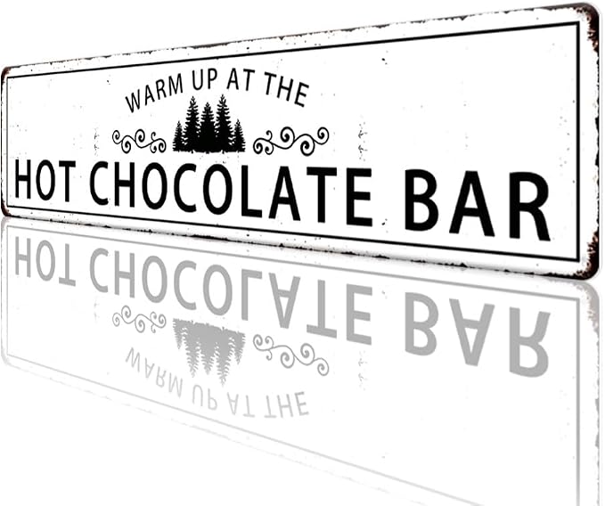 Warm Up At The Hot Chocolate Bar Christmas Metal Sign Vintage Print Art Poster Tin Hanging Plaque for Home Kitchen Patio Yard Cafe Coffee Bar Front Door Wall Decor Novelty Gift 16" x 4" - Image 6