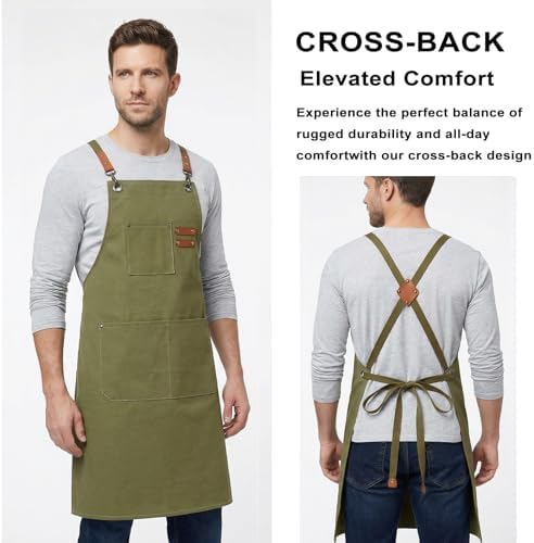 ZOMAO Chef Apron for Women Men with Large Pockets, Cotton Canvas Cross Back Waterproof Work Aprons for Kitchen Cooking Bib - Image 3