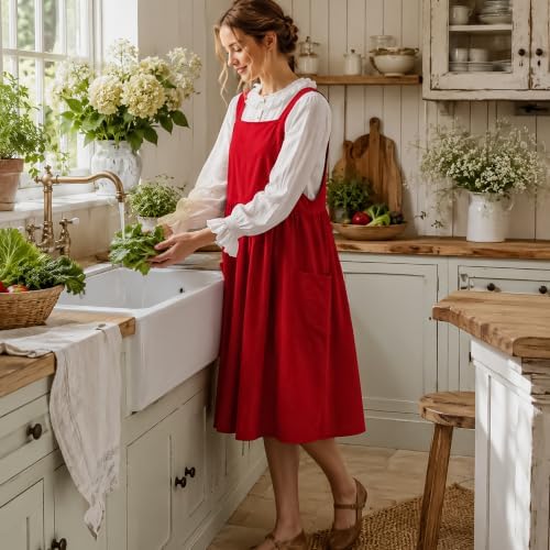 Uaussi Cotton Linen Apron Cross Back Work Apron for Women with Pockets Pinafore Dress X Cross Halter Apron for Chef Gardening - Image 4
