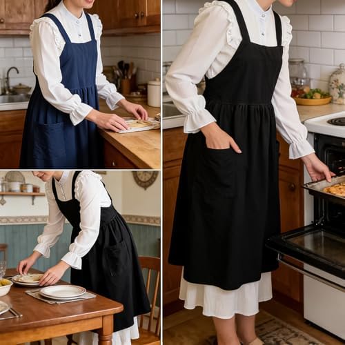Uaussi Cotton Linen Apron Cross Back Work Apron for Women with Pockets Pinafore Dress X Cross Halter Apron for Chef Gardening - Image 5