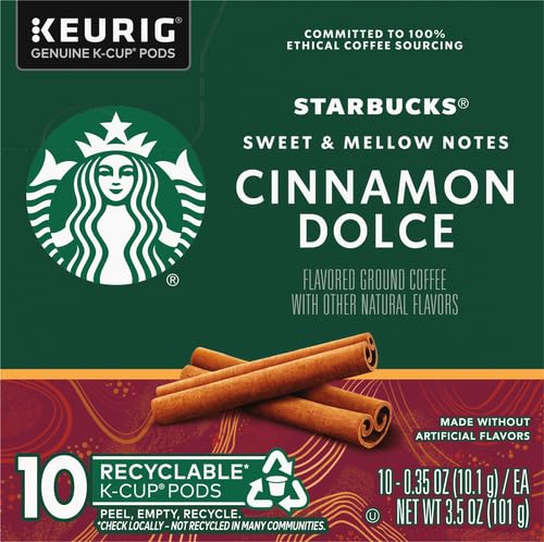 Starbucks K-Cup Coffee Pods, Cinnamon Dolce Flavored Coffee, Naturally Flavored, 100% Arabica, 1 box (10 pods) (Pack of 2)
