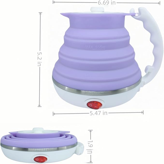 Travel Pour Over Coffee Maker Single Serve, Portabe Single Cup Pour Over Coffee Maker + Portable Kettle Electric, Collapsible Travel Electric Kettle (Purple)