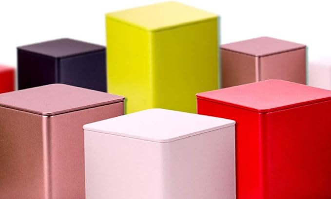 Colorful Square Tin Can Empty Cube Steel Box Storage Container for Treats, Gifts, Favors, Loose Tea, Coffee and Crafts, Mini Portable Small Storage Kit (Red, 2-Small)