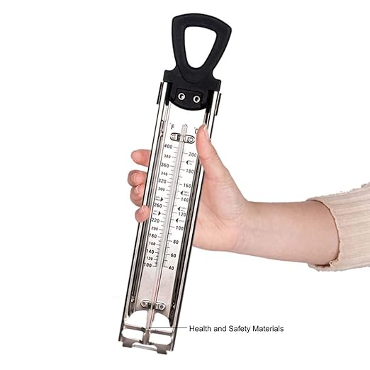 Stainless Steel Candy & Deep Fry Thermometer with Pot Clip & Handle - Analog Sugar Thermometer for Candy Making, Jam, Syrup, Oil, Chocolate, Brewing - Kitchen Cooking Food Thermometer
