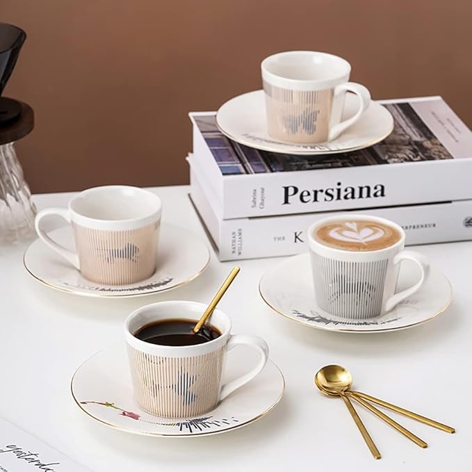 Mirror Cups and Saucers (Bird), Mirror Reflection coffee mug, Reflection Coffee Cup, Tea Cups and Saucers Sets for Women Wedding Party Afternoon Tea