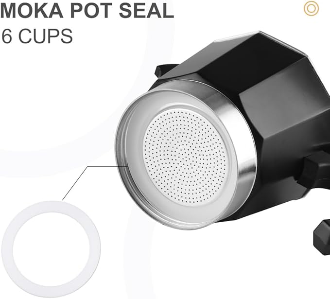 wedrink 1 Filter and 3 Silicone Gasket Seals Replacement for Aluminium Moka Pot and Stovetop Espresso Coffee Maker (6 Cup)