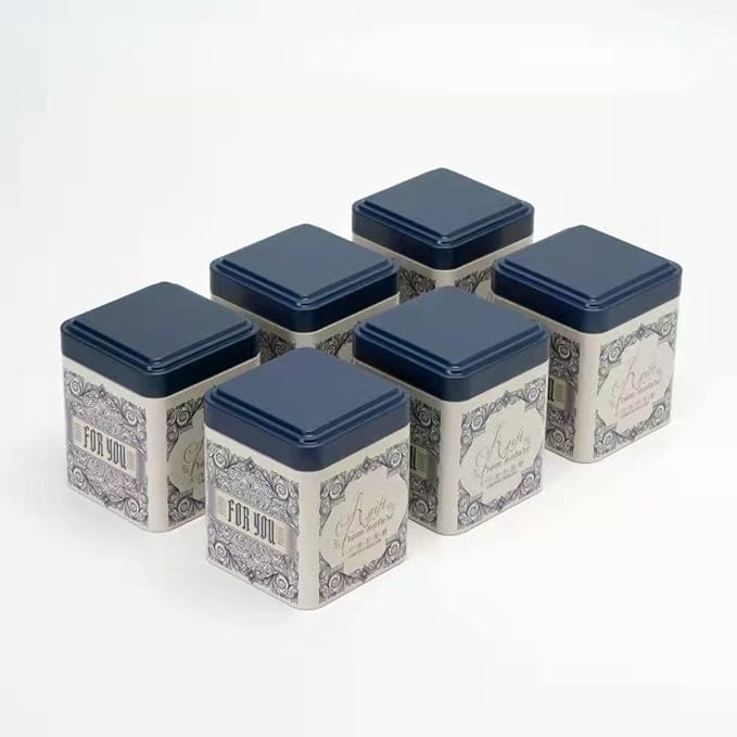 tea tins Canister with Airtight Single Lids for Loose Tea - Small Kitchen Canisters for Tea Coffee Sugar Storage, Loose Leaf Tea Tin Containers - Tea Canister - 6 pc (6PC, blue)