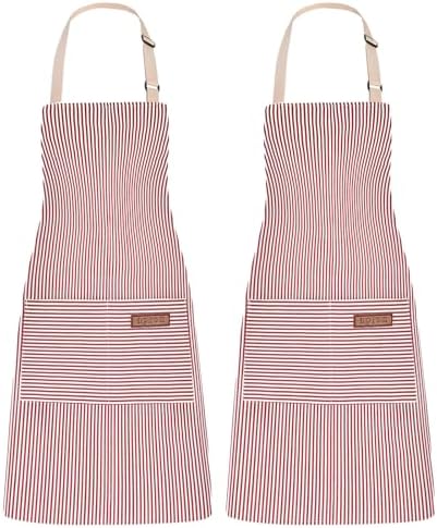 2Pack Adjustable Kitchen Apron for Women Men with 2 Pockets???Cotton-Polyester Blend Bib Aprons for Cooking,Baking by ZAIORD