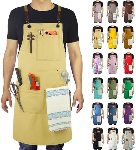 Kitchen Apron, Work Apron, Canvas Apron, Amber | Multiple Pockets, Gardening, Painting, BBQ, Artist, Carpenter, Sizes M to XXL by Stenffy