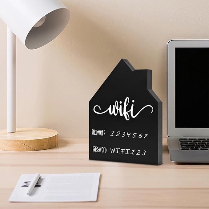 WiFi Password Sign Wooden WiFi Sign Wireless Network Sign Table Chalkboard for Restaurant Supermarket Office Home Bar Coffee (7.87" HX5.91 W Black4)