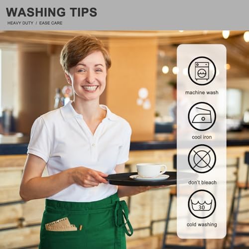 PLOYMONO 3P Green Server Apron with 3 Pockets, Short Waist Waitress Apron | Polyester Short Waiter Apron with 3 Deep Pockets, Great for Restaurant Servers, Bartenders, Hosts, Baristas - Image 7