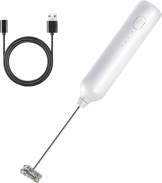 Milk Frother Type-C Rechargeable Handheld Electric Whisk Coffee Frother 3 Speed Adjustable Foam Maker Blender for Coffee Matcha Latte Cappuccino Hot Chocolate Kitchen Gifts(White)