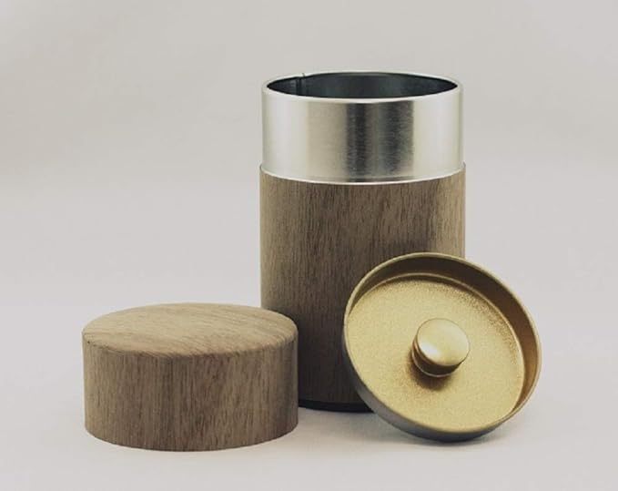 Natural Wood Tea Tin Canister : Walnut/Long 3.5oz (100g), Japan