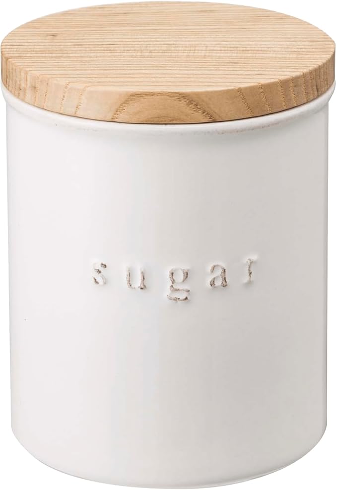 YAMAZAKI Home Tosca Ceramic Canister - Dry Food Kitchen Storage Container Organizer - Sugar - 15.25 Oz., 450 Ml