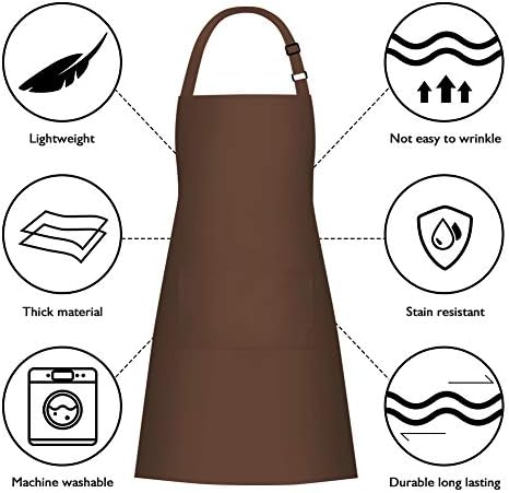 Jubatus 2 Pack Bib Aprons with 2 Pockets Cooking Chef Kitchen Apron for Women Men, Brown - Image 6