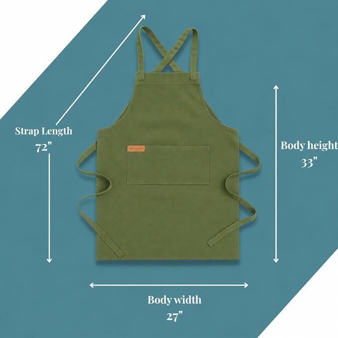 Cotton Crossback Apron with Waterproof Lining, 2 Pockets, Adjustable Water-Resistant Chef Apron - Image 9