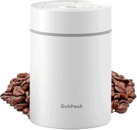 OUTPEAK Neo 2026 Auto Vacuum Coffee Canister, 0.75L Capacity for 10.58oz of Coffee Beans, One-Button Operation, Stainless Steel Coffee Storage Container with Scoop White (Champion's Choice)