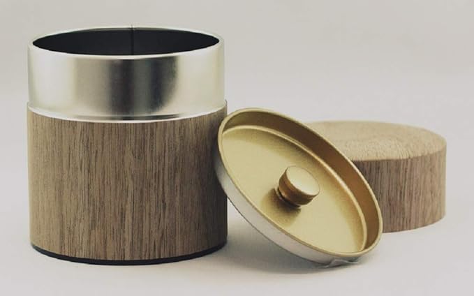 Natural Wood Tea Tin Canister : Walnut/Wide 5.3oz (150g), Japan