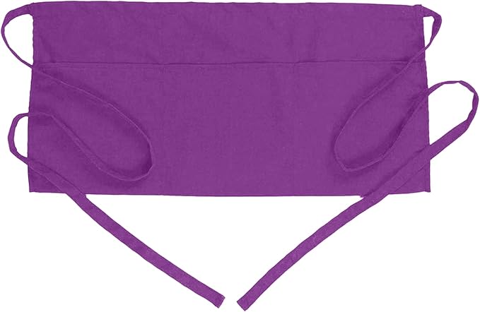 BOHARERS Waist Purple Apron with 3 Pockets - Black Waitress Server Short Apron