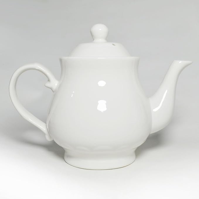 White Porcelain Teapot, Lotus Tea Pot Coffee Tea Water Pot Vintage Ceramic Gooseneck Kettle (26oz)