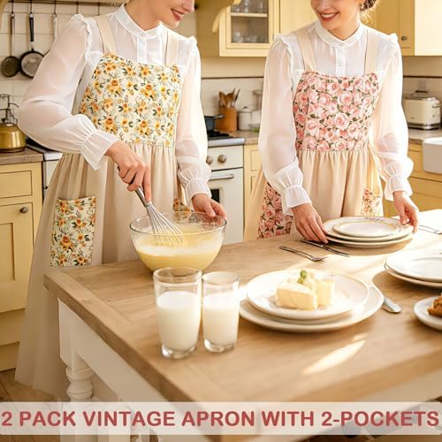 Uaussi Cotton Linen Apron Cross Back Work Apron for Women with Pockets Pinafore Dress X Cross Halter Apron for Chef Gardening - Image 4